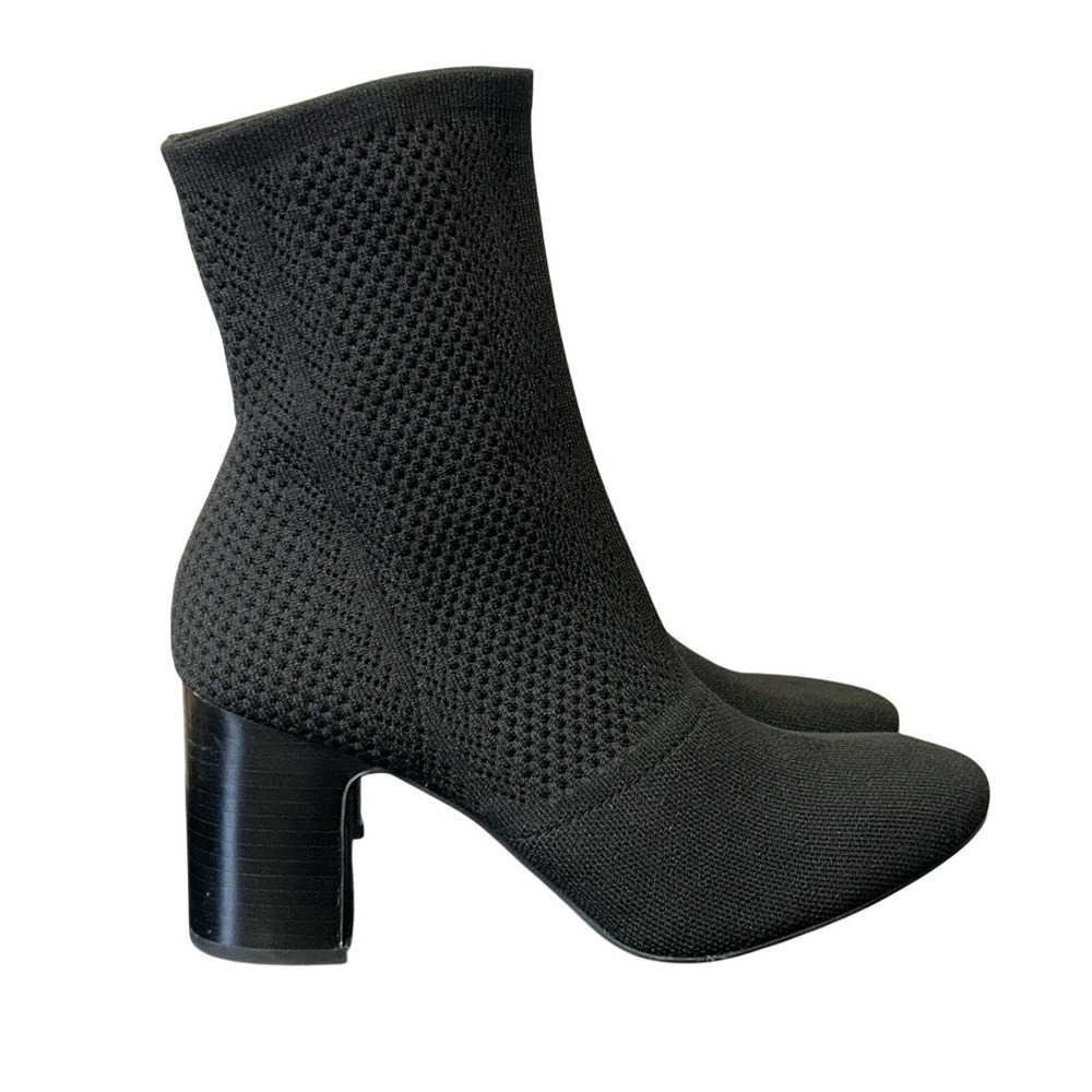 Børn Meggs Black Knit Sock Booties - Block Heel Ankle Boots - Size 7.5M‎ Comfort